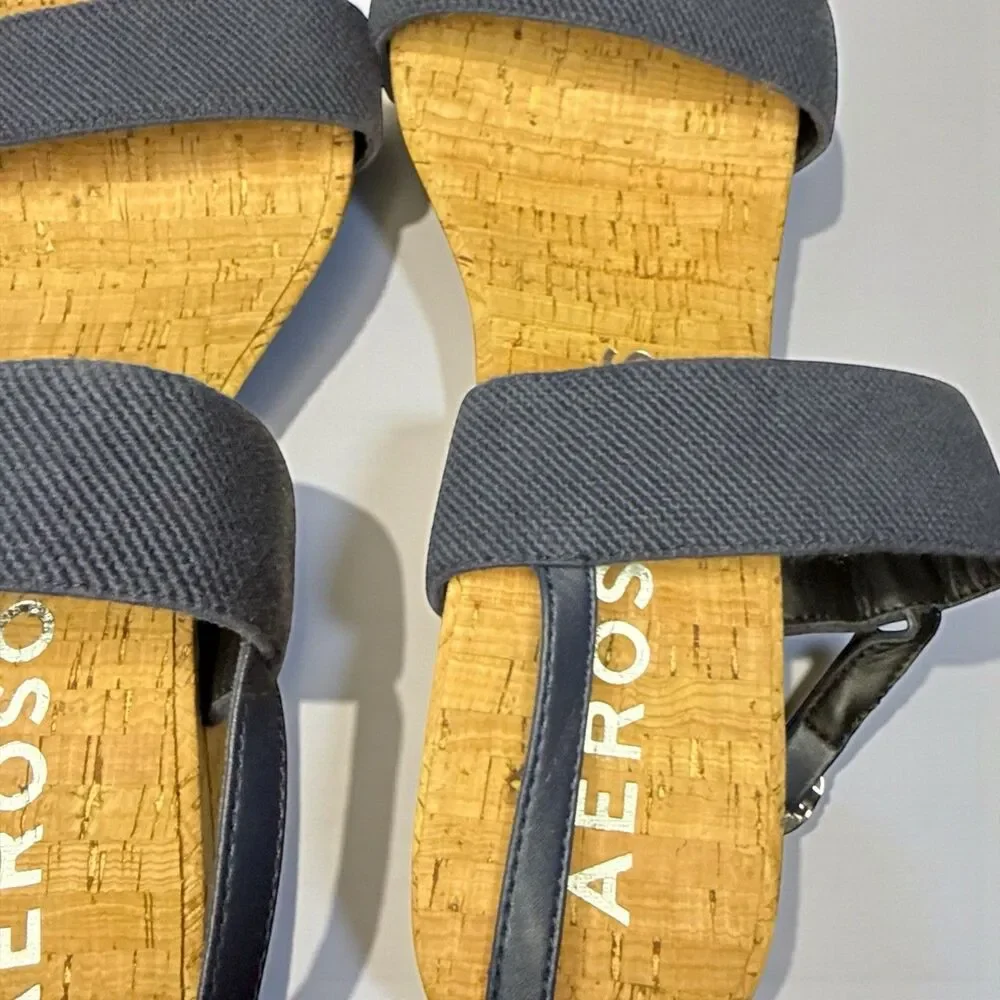 Aerosoles Paxton Women’s Size 12 Wedge Heel Sandals Navy Strappy Cork Sole